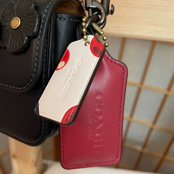 Coach Tea Rose Mini Studio Baguette Pewter/Black & a Pink Cherry Bag Charm NWT - Picture 15 of 17